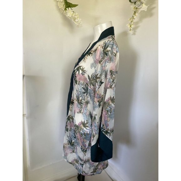 Xhilaration Beach Open Cover Up Kimono Top Women's M/L Floral Tropical Aloha EUC - Picture 9 of 12